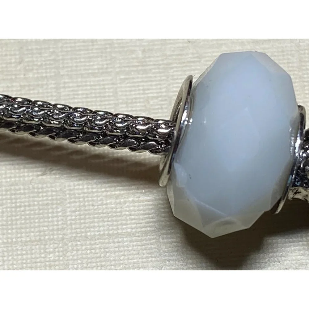 Napier Bracelet w Silver Rope Twist‎ & Black & White Glass Faceted Slides